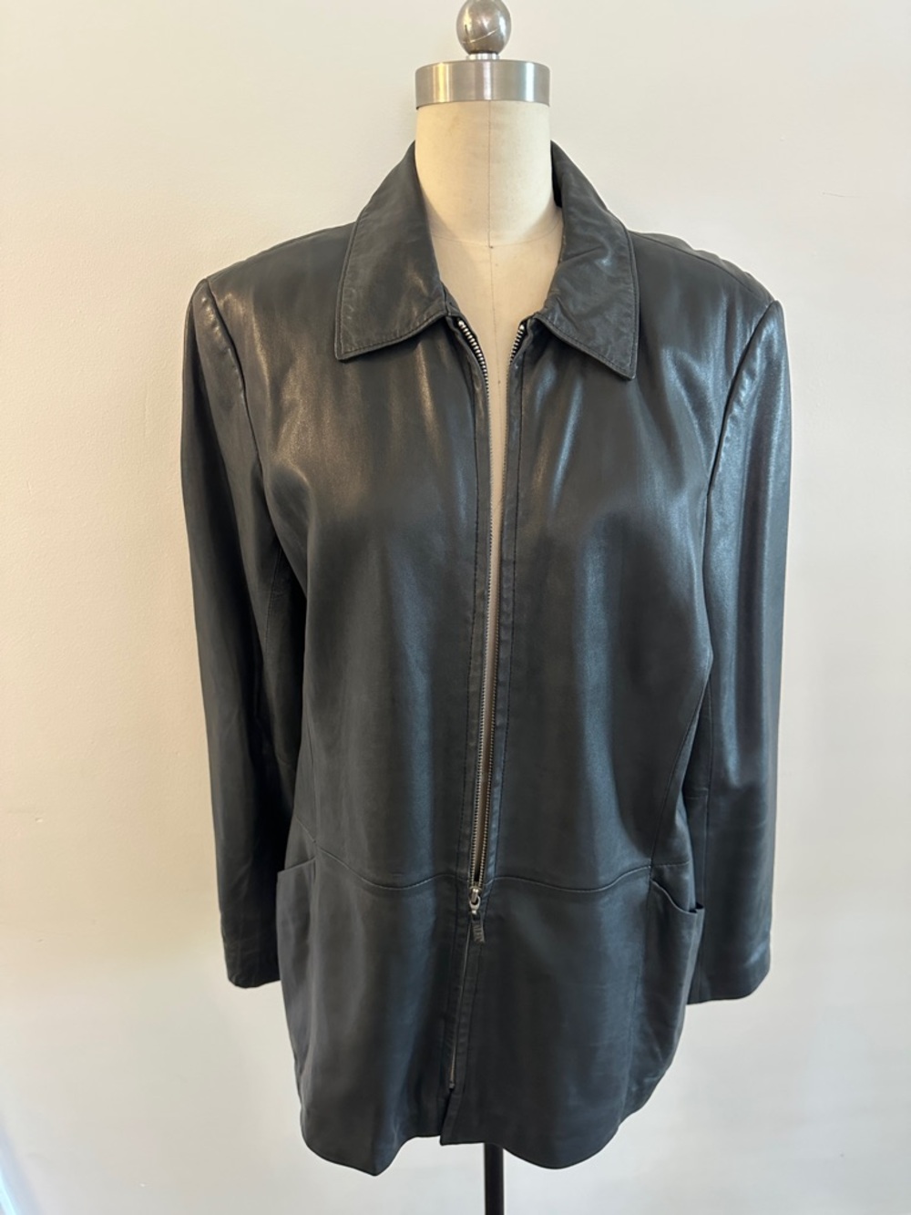 Alfani Women's Black Leather Zip-Front Jacket